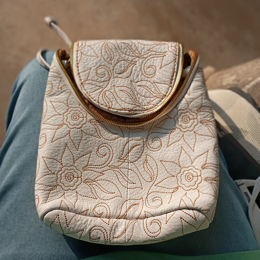 HOBO Floral White and Gold Women's Small Backpack